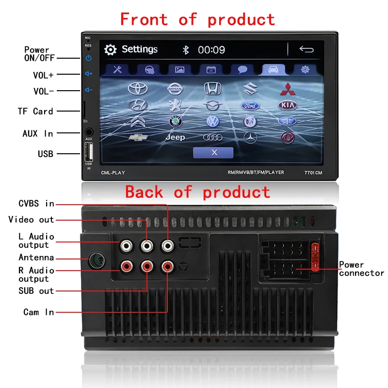 Автомобильный радиоприемник MP5 плеер с сенсорным экраном 7 дюймов Bluetooth AUX USB FM
