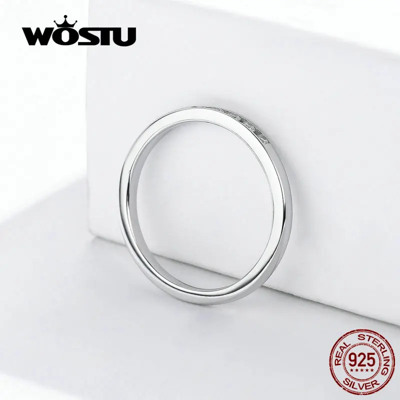 WOSTU Настоящее 925 Серебряное кольцо на палец, классические кольца с прозрачным цирконием для женщин, модное ювелирное изделие CQR542