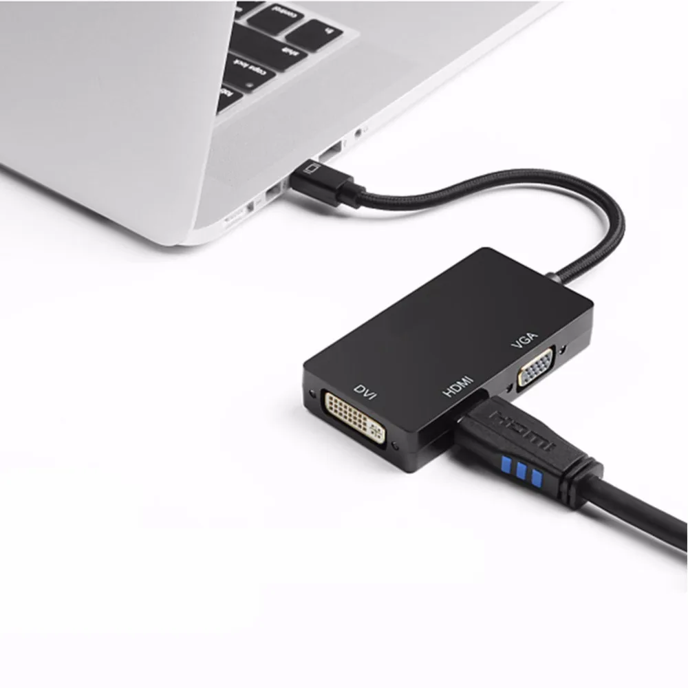Адаптер Mini DisplayPort (совместимый с Thunderbolt 1/2) на HDMI VGA DVI 3 в 1 кабель конвертер для MacBook