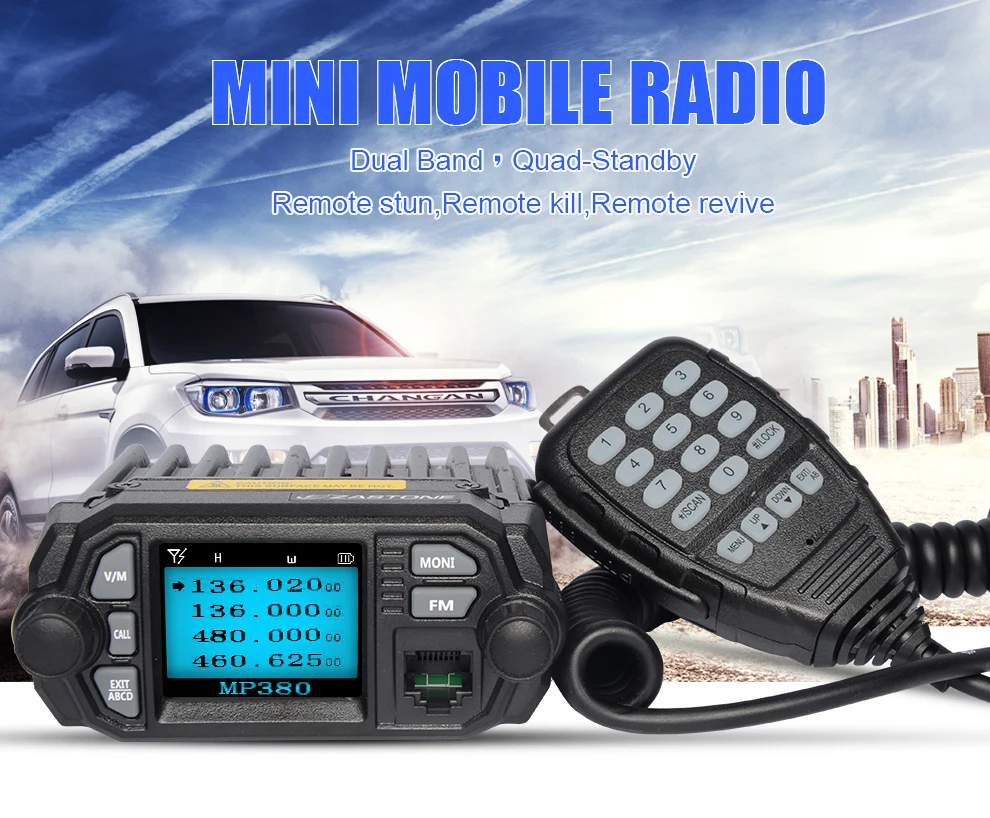 Zastone 2 полосы/4 полосы автомобиль грузовик мобильное радио приемопередатчик MP380 мини автомобиль мобильное радио двухстороннее радио 136-174/400-480 МГц
