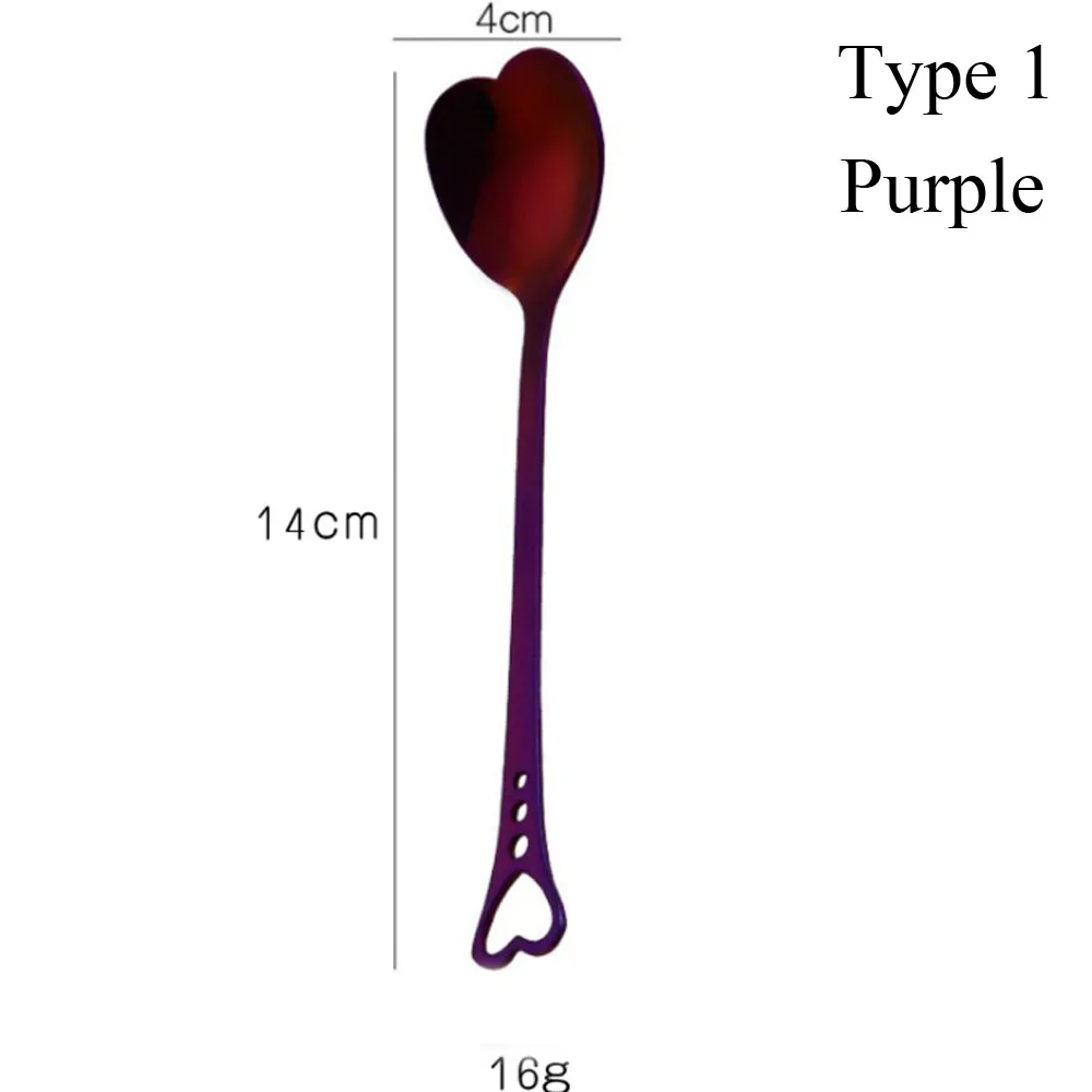 Type1 purple Красочная кофейная ложка в форме сердца из нержавеющей стали, свадебная десертная чайная ложка, кухонные принадлежности, Роскошная Посуда - Цвет: Type1 purple