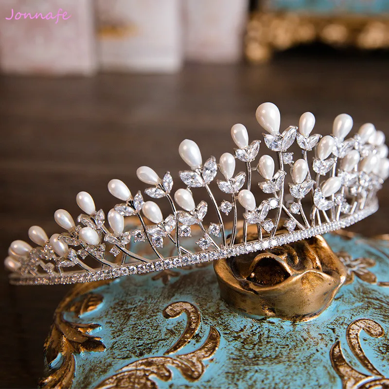 Jonnafe Серебряный Цирконий для женщин Корона Свадебная Тиара повязка на голову