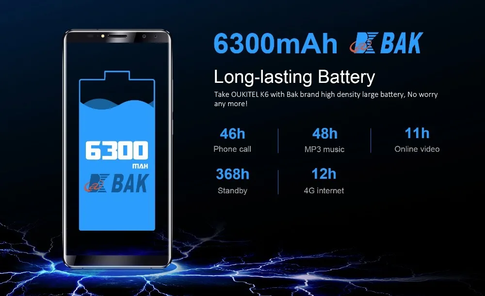 Oukitel K6 6," 18:9 полноэкранный 4G смартфон 6 ГБ ОЗУ 64 Гб ПЗУ 6300 мАч аккумулятор MT6763 Восьмиядерный Android 7,1 8 Мп мобильный телефон