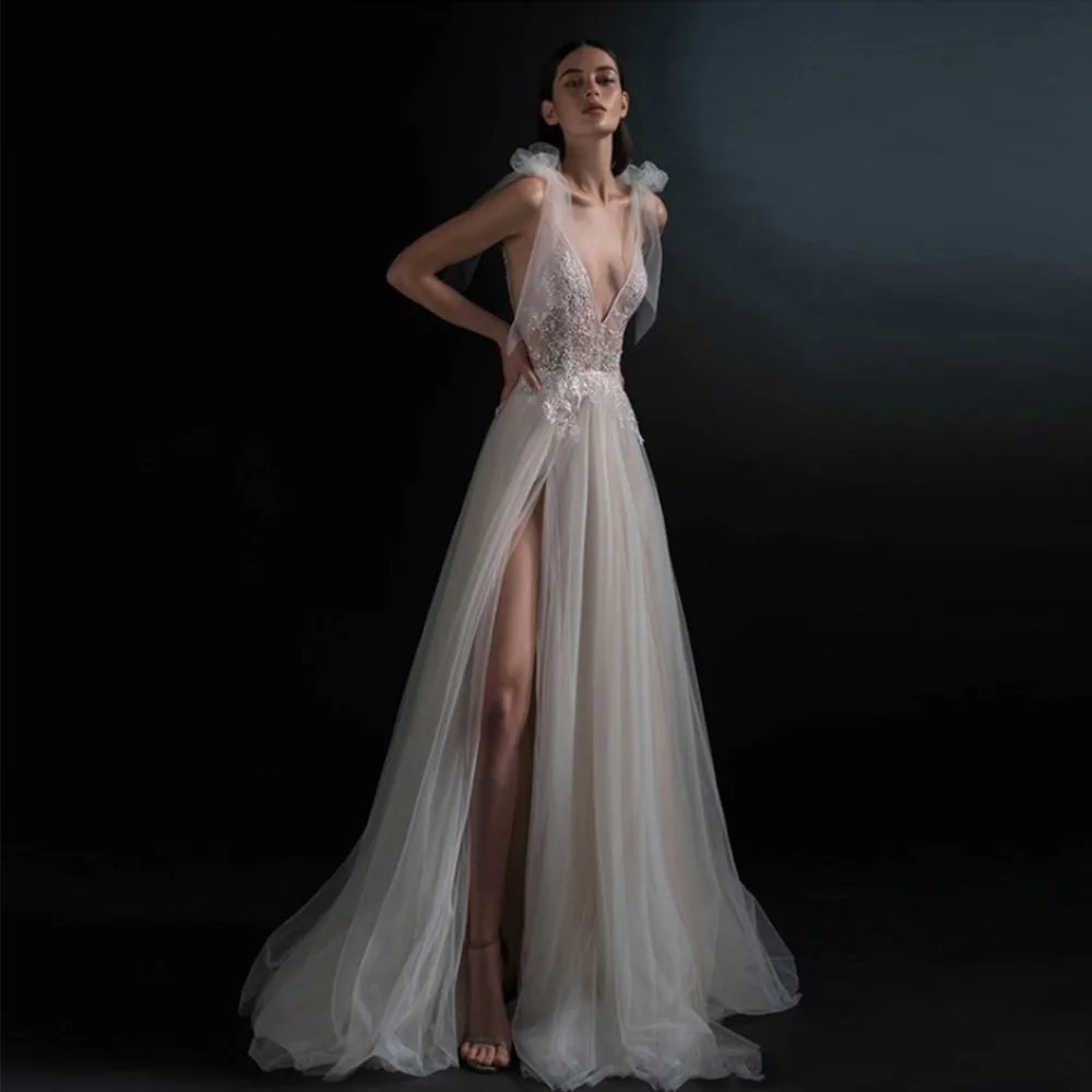 Женское вечернее платье трапециевидной формы с v образным вырезом и открытой