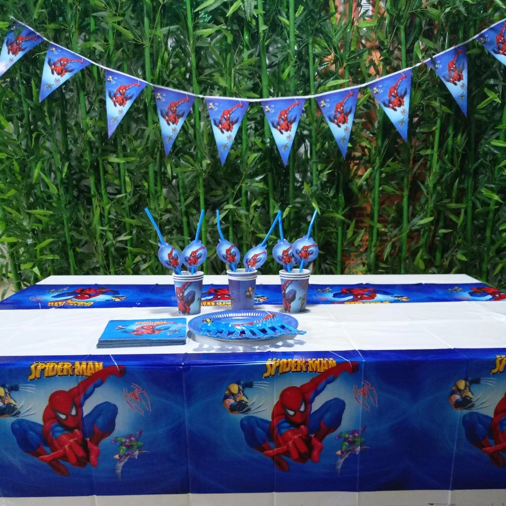 82 шт. скатерть Человек паук супергерой соломинки тарелки салфетки вилка ложка