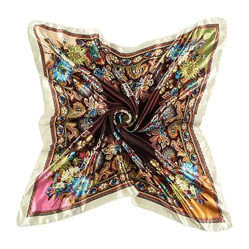 Новые женские Большие Площади Шелковый Как Имитационные Атласная Шарф Цветок