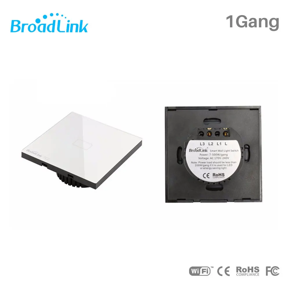 TC2 EU 1Gang Broadlink TC2 WiFi переключатель света ЕС/Великобритания стандарт Domotica настенный сенсорный выключатель панель 433 МГц умный дом автоматизация через приложение для смартфона - Комплект: TC2 EU 1Gang