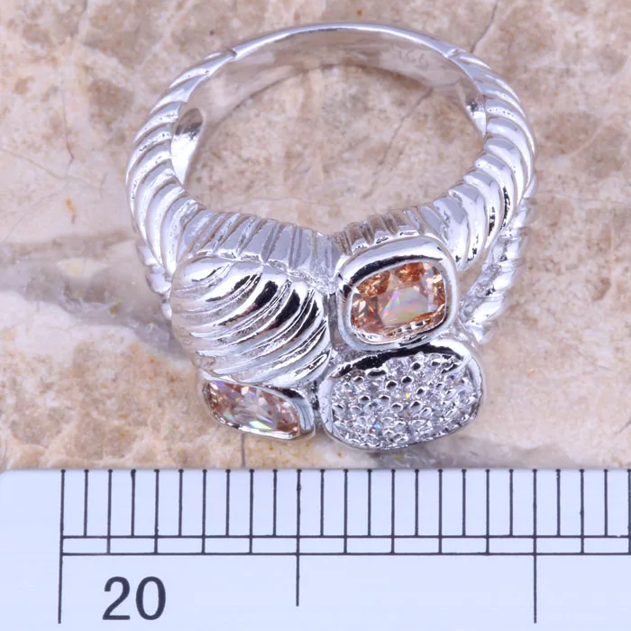 Фантастическое женское кольцо цвета шампанского Morganite белое CZ с серебряным