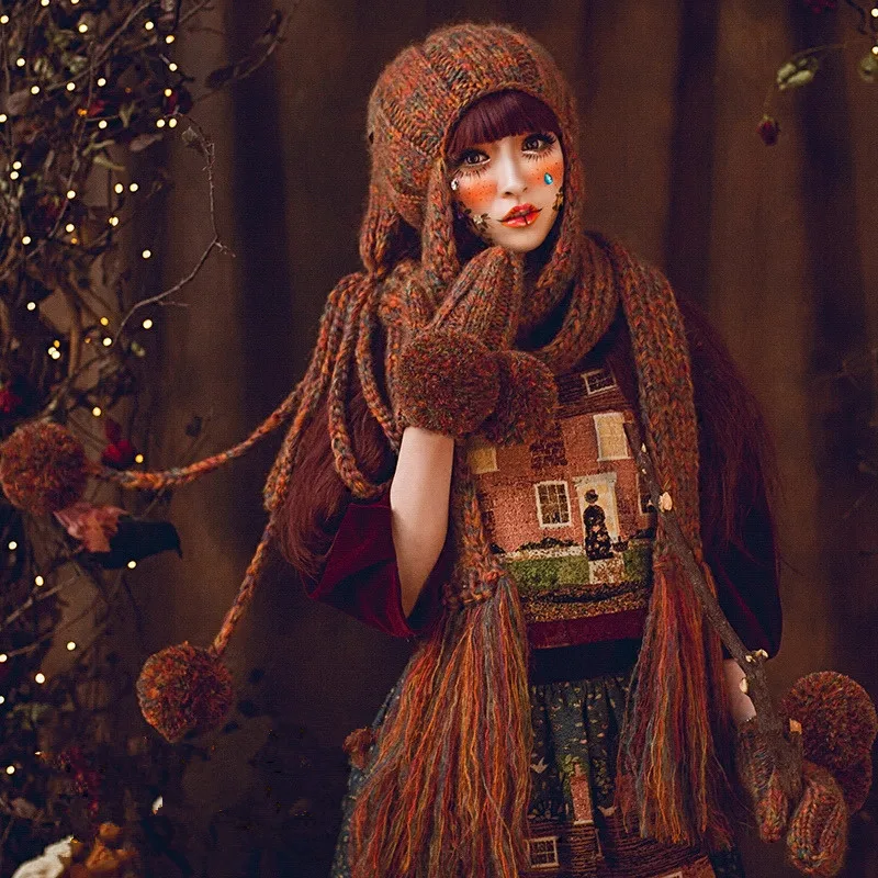 Модная Шапка бини BomHCS шарф и перчатки милые женские зимние теплые толстые