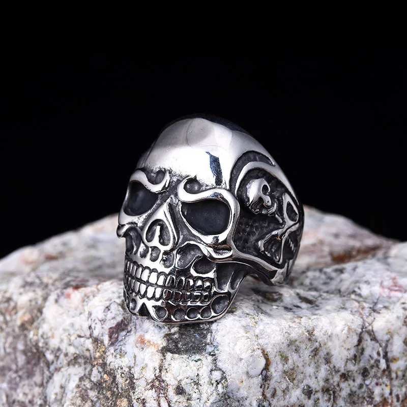 316L Нержавеющая сталь Готический Панк Серебряный Резьба тяжелых Skull Ring Байкер