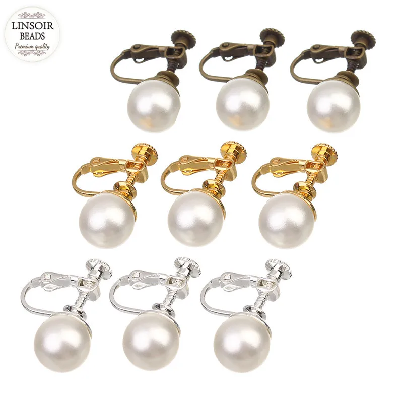 Клипса для ушей с имитацией жемчуга медная золотистая/серебристая 10 мм |