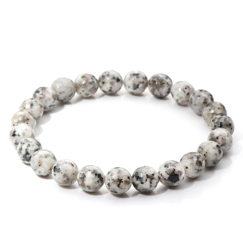 Natural Jades Bracelets 8 mm Green Gem Stone Beads Bracelet For Men Black Dot Pattern Elastic Bracelets Women Friendship Jewelry