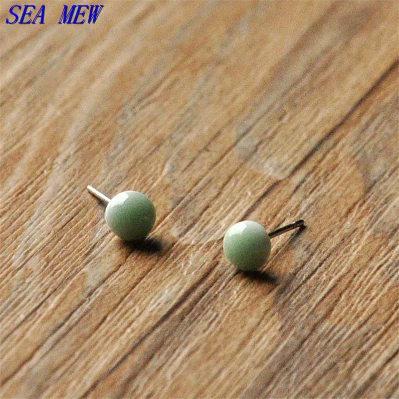 Модные круглые керамические серьги-гвоздики фарфоровые серьги