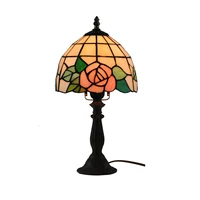 8" European Tiffany Rose Pattern Desk Lamp Retro Stained Glass Table Light Home Decorative Lighting For Bedroom Living Room T182