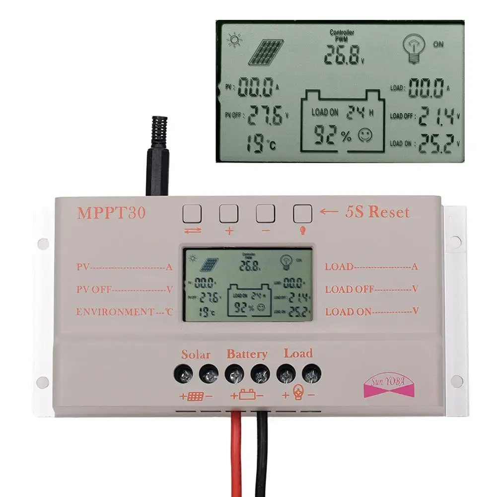 Солнечный yoba LCD 30A регулятор MPPT Контроллер заряда солнечной панели 12 В/24 В 380 Вт/760