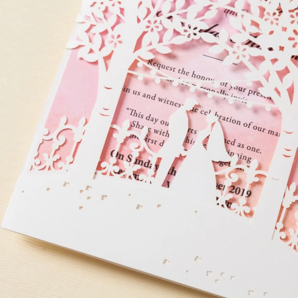 WISHMADE пустые свадебные пригласительные открытки с белой лазерной резкой деревьев