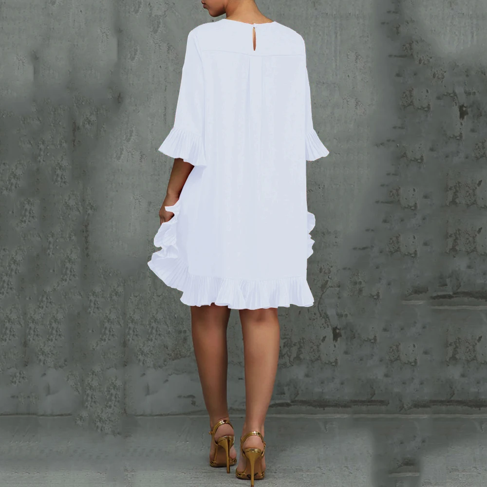 2018 женское повседневное асимметричное платье-рубашка с оборками и круглым