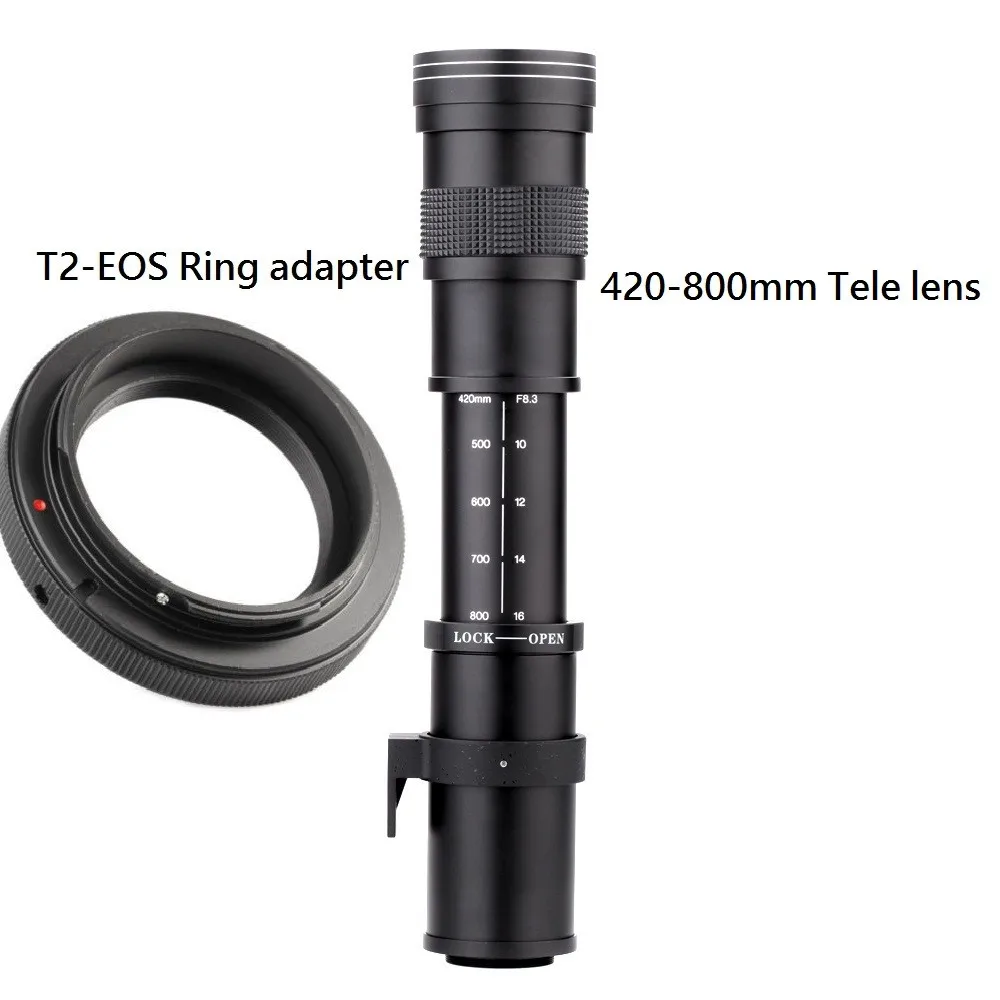 Lightdow 420-800 мм F/8,3-16 Супер телефото ручной зум-объектив+ T2 Крепление Кольцо адаптер для Canon EOS DSLR камера EF EF-S Крепление объектива
