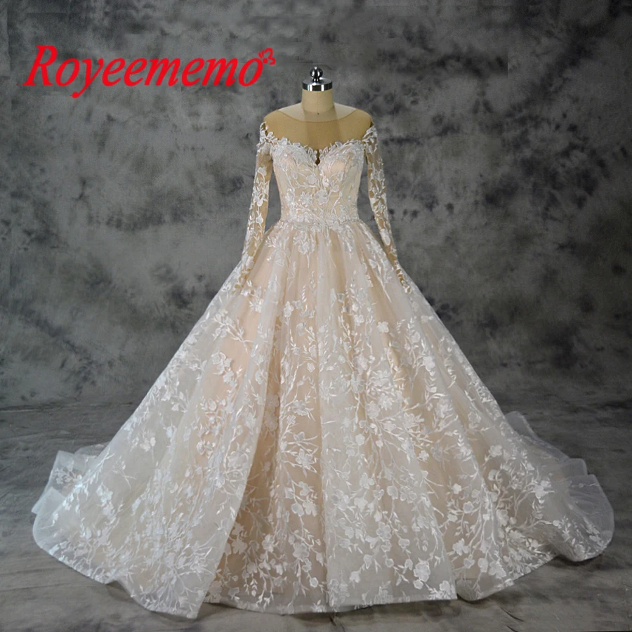 Vestido de Noiva с длинным рукавом бальное платье Винтаж Robe De Mariage специальное кружево Дизайн телесного цвета Тюль Свадебное завод
