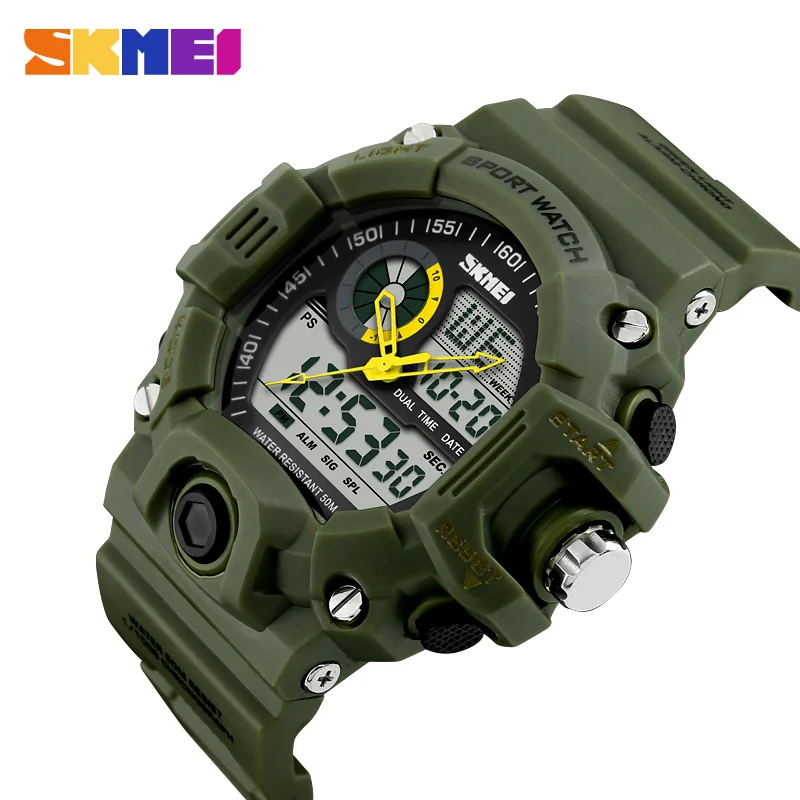 Green SKMEI Брендовые мужские спортивные Часы цифровой кварц светодиодные Военное Дело часы многофункциональные Наручные часы Relogio Masculino - Цвет: Green