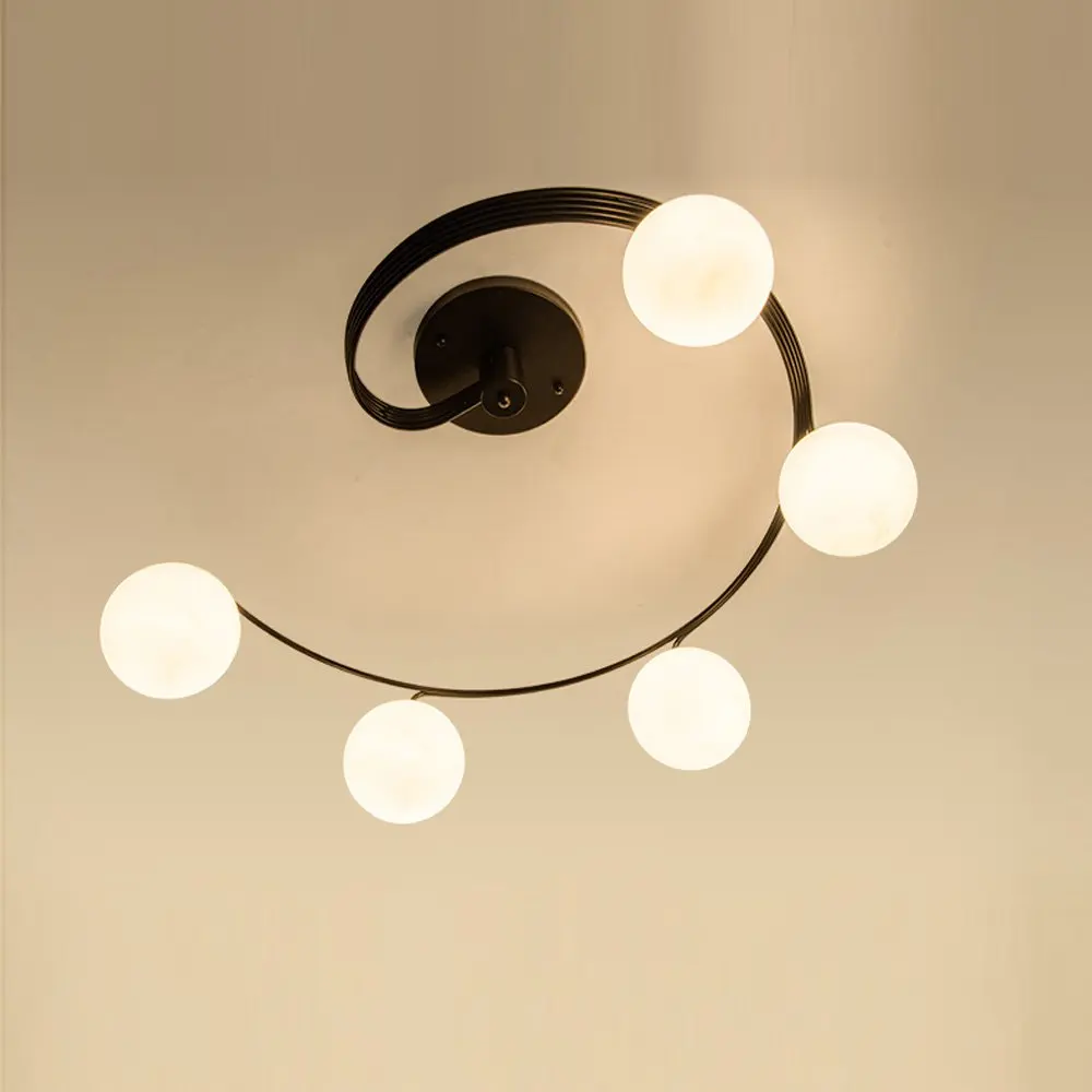 安い 現代曲げ金属スパイラルガラスダイニングルーム天井ライトクリエイティブ寝室黒熱い販売リビングルームシンプルなシーリングライト