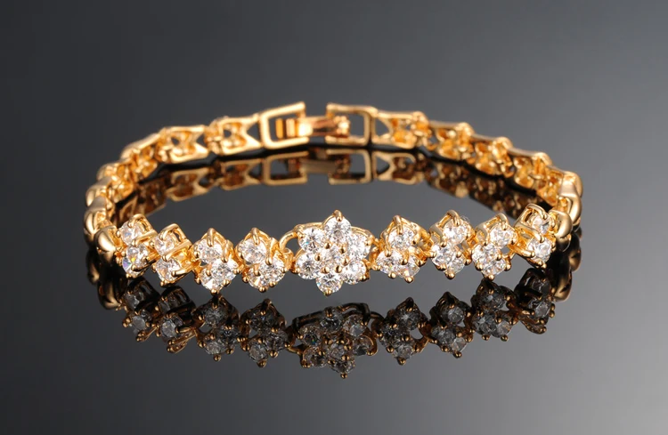 2020 модные браслеты в форме цветка золотого цвета с кубическим цирконием для