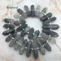 double terminated cloud crystal quartz loose beads natural gray pencil point jewelry making findings bg18030