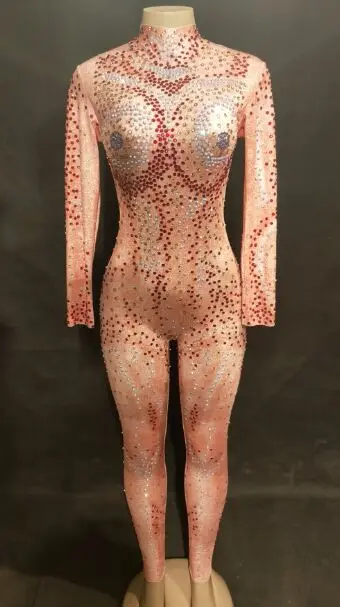 

Rhinestones Mesh Sparkly Jumpsuit Women's See Through Singer Dance Wear Birthday Celebrate Sexy Perspective Prom Festival Outfit