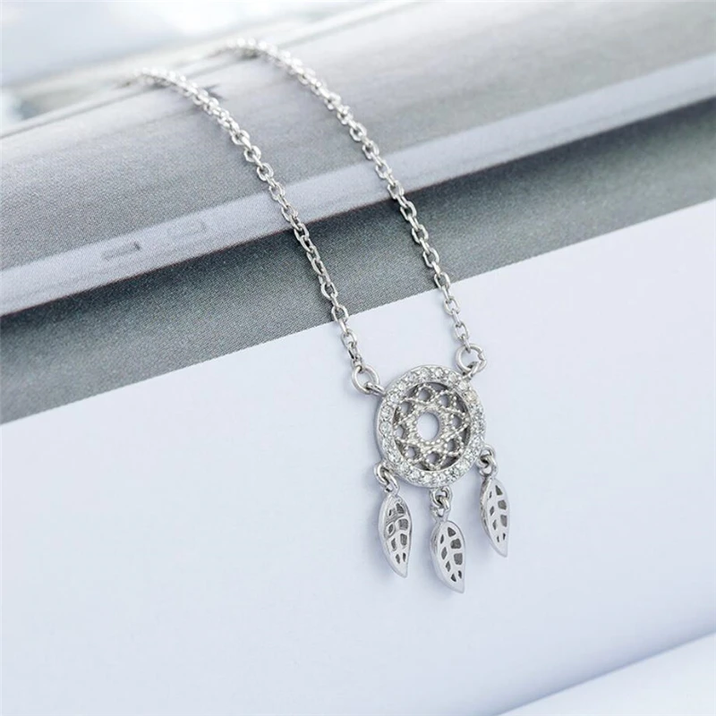 

Sole Memory Art Fresh Cool Dream Catcher Leaves Pendant Silver Color Clavicle Chain Female Necklace SNE400