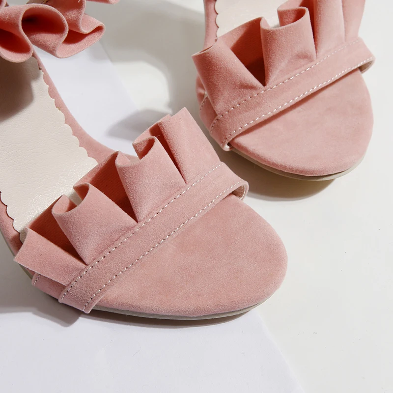 

2020 Summer Pleated High Heels Women Sandals Sexy Falbala Ankle Strap Stiletto Summer Wedding Bridesmaid Bride Woman Shoes