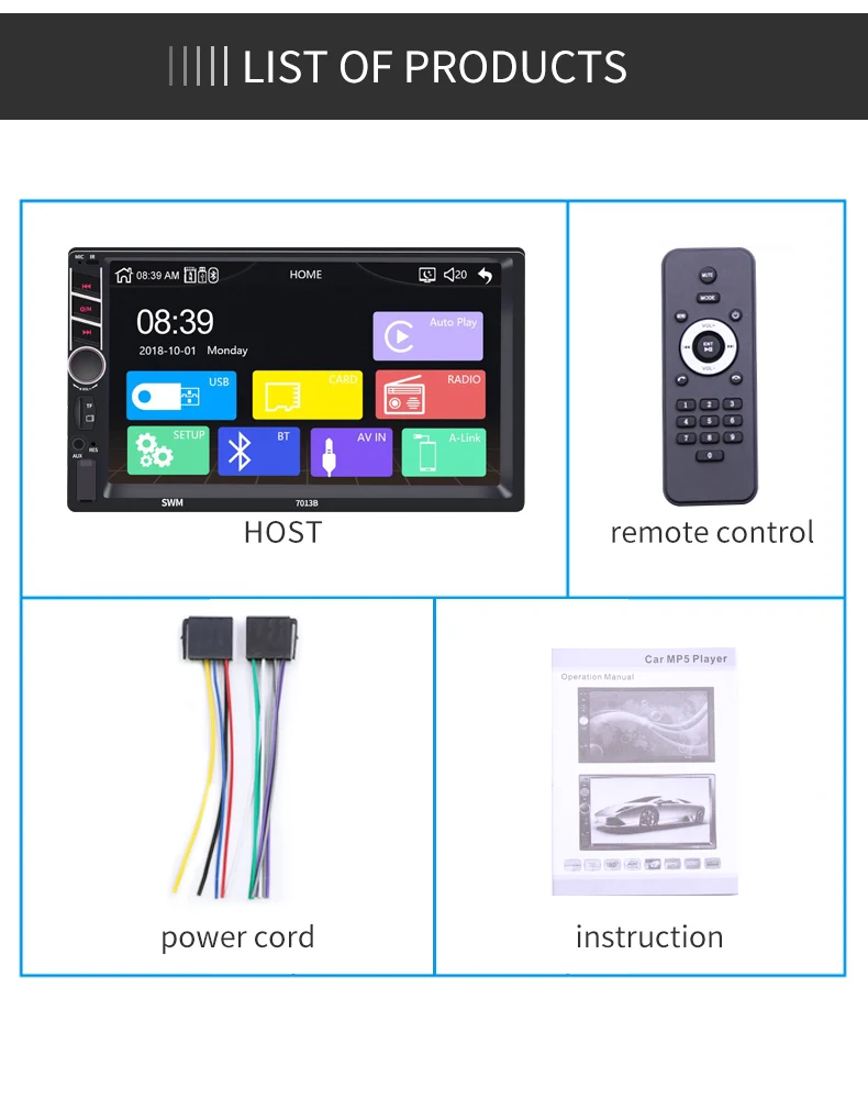 2 din автомобильный радиоприемник " HD плеер с сенсорным экраном mirrorlink Android Carplay MP5 SD/FM/USB/AUX/Bluetooth автомобильный аудио для камеры заднего вида