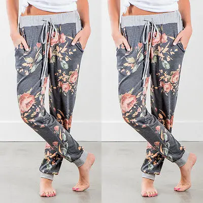 Женские Длинные шаровары с цветочным принтом Свободные повседневные эластичные
