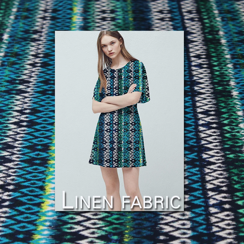 Новинка 2017 льняная ткань синяя летняя дышащая ромбовидная через народный стиль