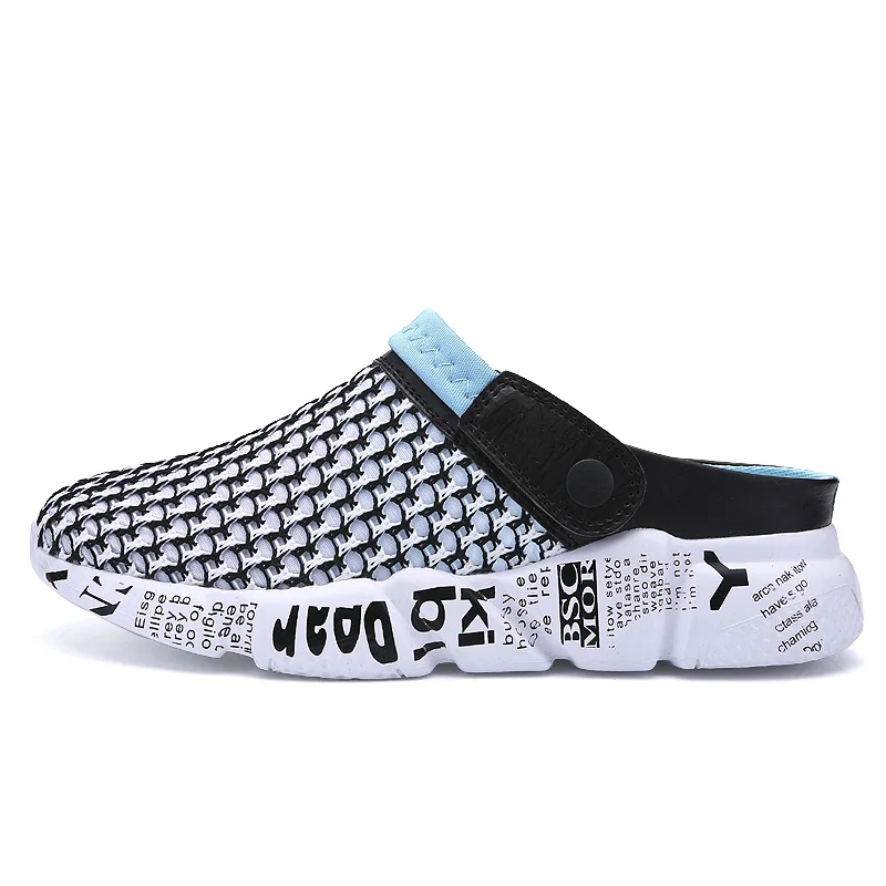 black blue CeLai/размеры 39-46; летняя сетчатая обувь; мужские сандалии; пляжные шлепанцы; Сабо; мужские кроссовки; Zuecos Sandalias zapatos hombre A-032 - Цвет: black blue