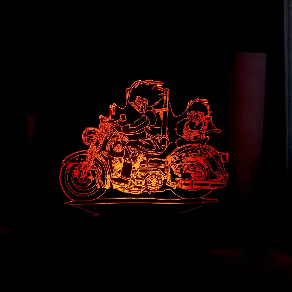 Мультфильм два мальчик ездить мотоцикл Led ночник USB Сенсорный пульт 3D настольный