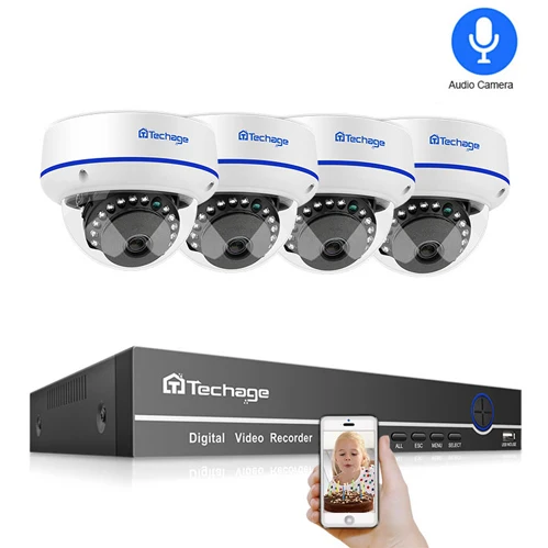 Techage H.265 8CH 1080P POE NVR комплект камеры безопасности Система 2.0MP HD Dome POE камера видеонаблюдения ИК ночного видения комплект видеонаблюдения - Цвет: 8CH NVR 4 Cameras