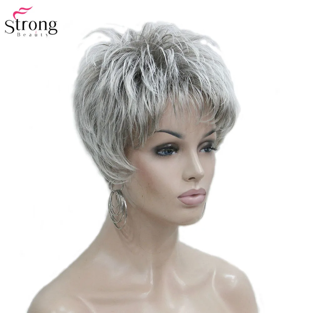 StrongBeauty женский парик короткий прямой стрижка Пикси натуральный Хай синтетический монолитный парик Серый/Красный