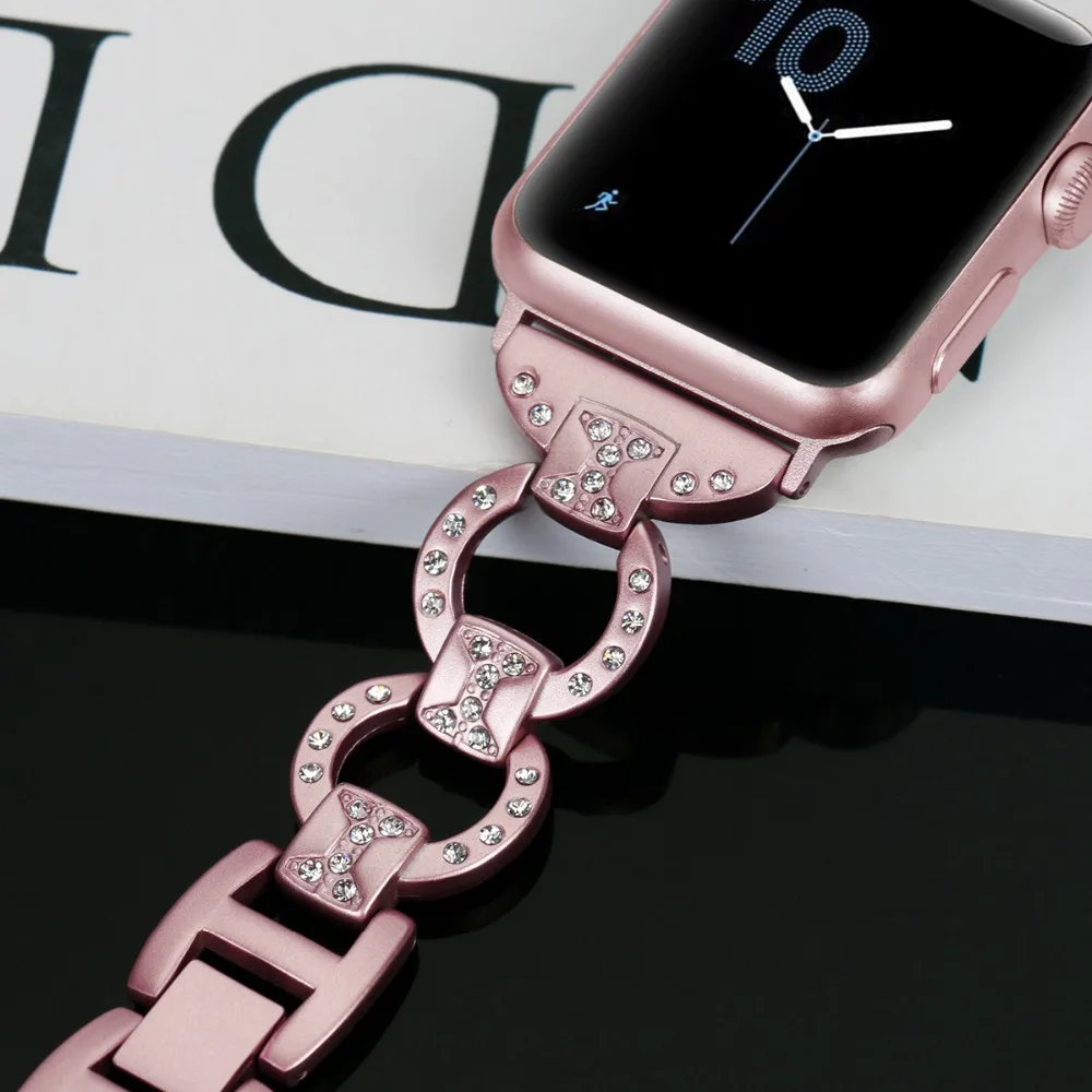 Bling Ремешок для наручных часов Apple Watch, версии со стразами Стразы Нержавеющая сталь металлический ремешок для наручных часов iWatch, 4/3/2/1 браслет ремешок 82003