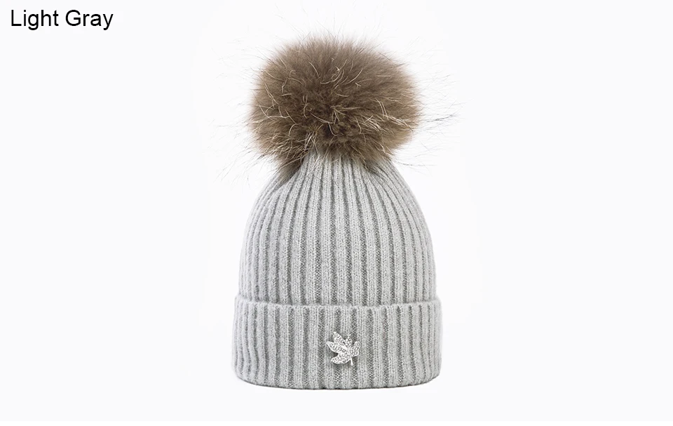 Ralferty Leaf Beanies Skullies помпон из меха енота шапка для женщин женские вязаные теплые зимние шапки лыжи gorros прочная чашка