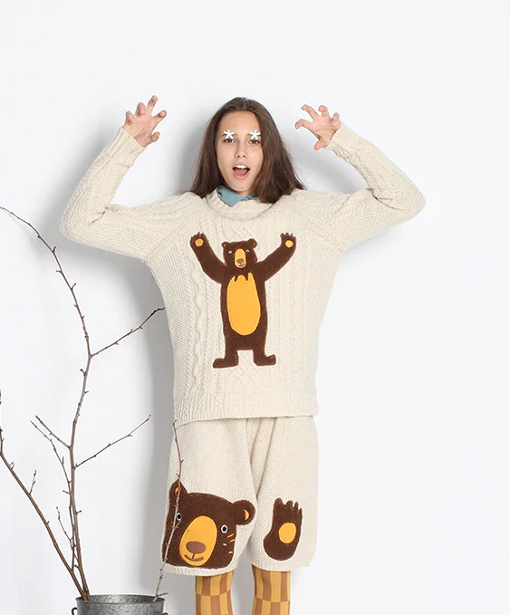 Осень-зима 2017 Оригинальный модный брендовый Женский пуловер с вышивкой медведя