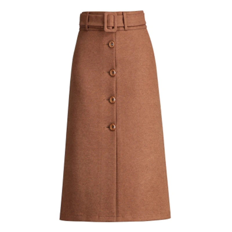 Camel Skirt Осенняя и зимняя длинная юбка, Женская винтажная шерстяная юбка с высокой талией, Saia Faldas, шерстяные плиссированные юбки, женские теплые макси юбки - Цвет: Camel Skirt