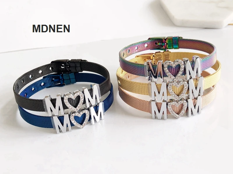 1PC Keeper Bracelets Jewelry Stainless Steel with Silver &quotM LOVE M&quotSlide Charms for DIY Accessory | Украшения и