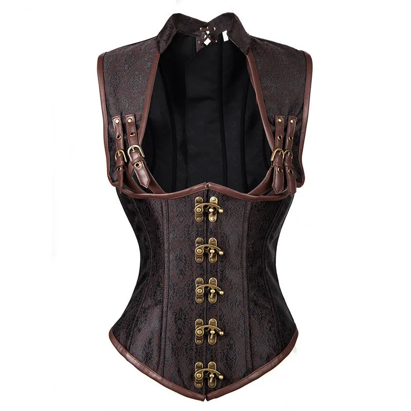 

Sexy Brown Brocade Vintage Gothic Corset Sexy Cupless Waist Trainer Vest Steampunk Corset Corsets and Bustiers Steel Boned