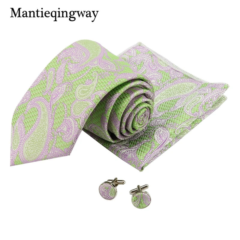 Mantieqingway для мужчин Цветочный платок с пейсли галстук запонки наборы официальная