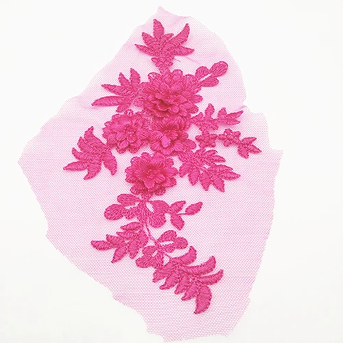 hot pink 1 пара = 2 шт 21*11,5 см 3D Цветочная вышитая кружевная аппликация для DIY свадебного платья костюмы 17 цветов - Цвет: hot pink