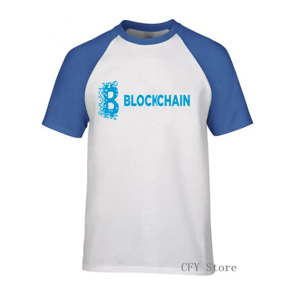 Биткоин-синяя мужская футболка с круглым вырезом и коротким рукавом