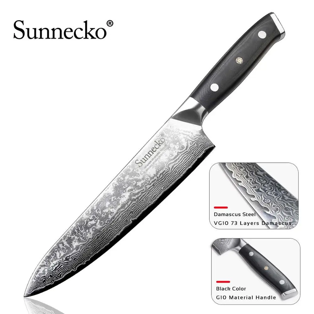 8inch Chef Knife SUNNECKO 3 шт. набор ножей из дамасской стали японский VG10 Core шлифовальные G10 Ручка шеф-повара Мясорубка Кук Santoku нож для очистки овощей - Цвет: 8inch Chef Knife