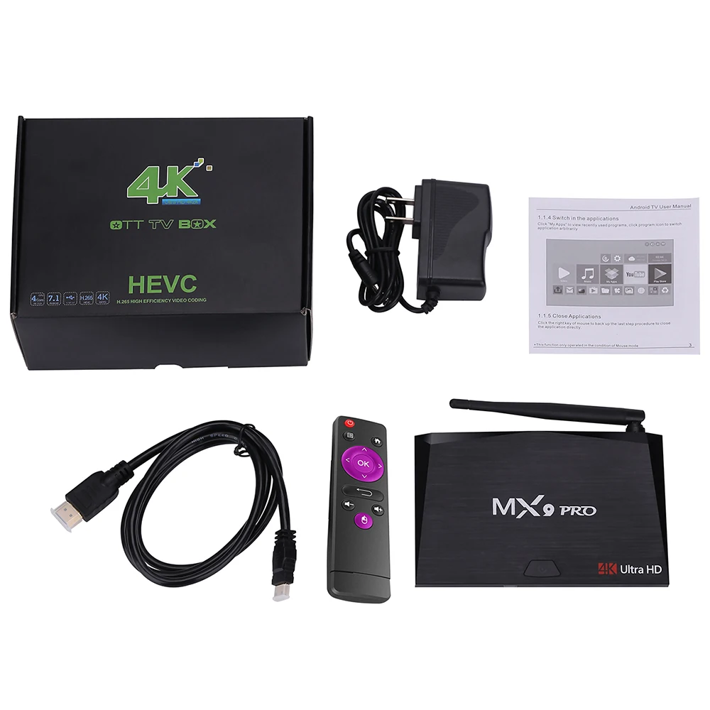 MX9 Pro 4 Гб оперативной памяти 32 встроенной Android 7 1 ТВ коробка RK3328 ядра WIFI Bluetooth USB 3 0