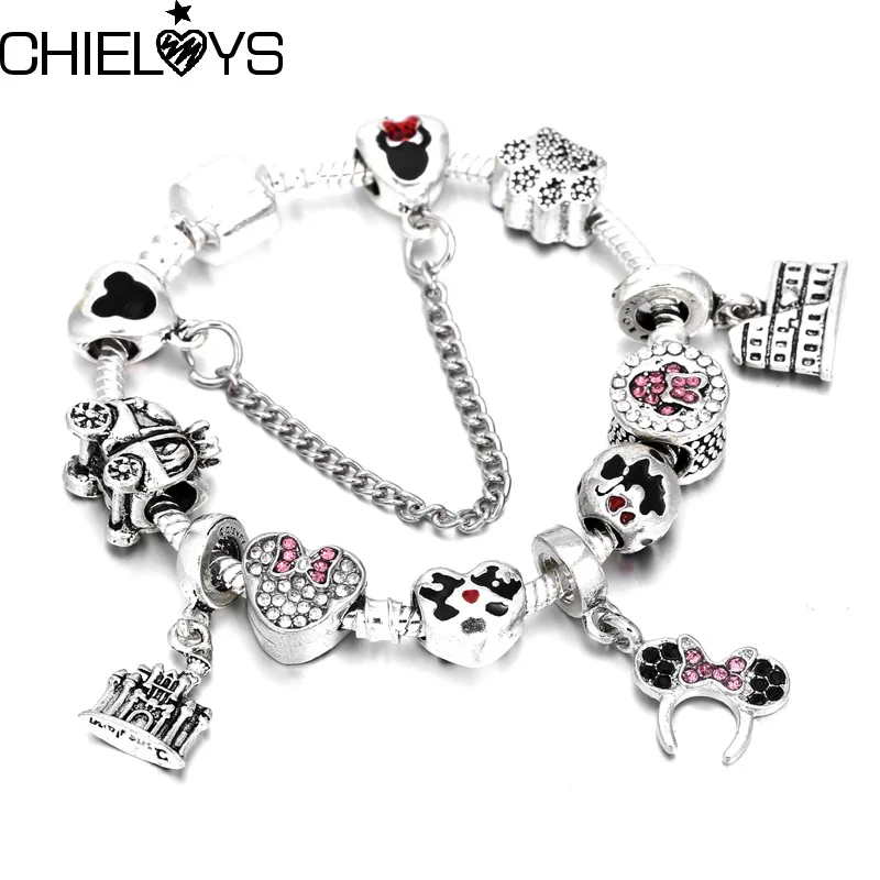 CHIELOYS,, весенний очаровательный браслет для женщин, розовые хрустальные бусины, Посеребренная Цепочка-змейка, брендовый браслет, ювелирное изделие, подарок - Окраска металла: Pink