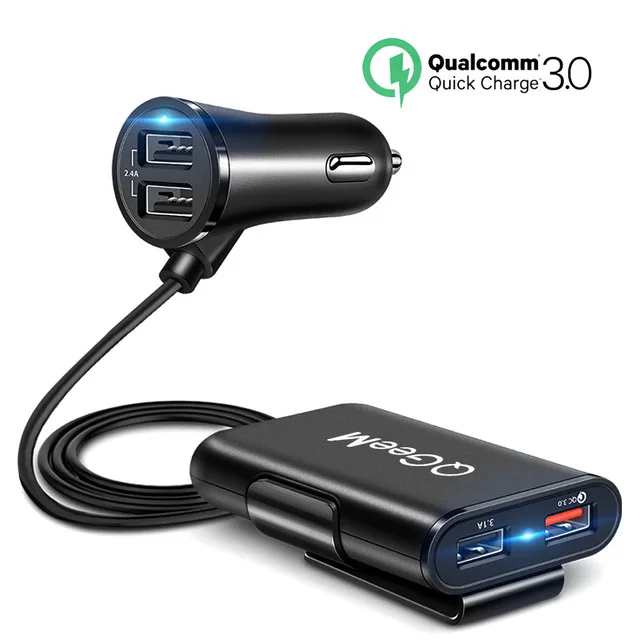 Nobel Black QGEEM 4 USB QC 3,0 Автомобильное зарядное устройство Быстрая зарядка 3,0 телефон автомобильное быстрое переднее заднее зарядное устройство адаптер автомобильное портативное зарядное устройство разъем для iPhone - Тип штекера: Nobel Black